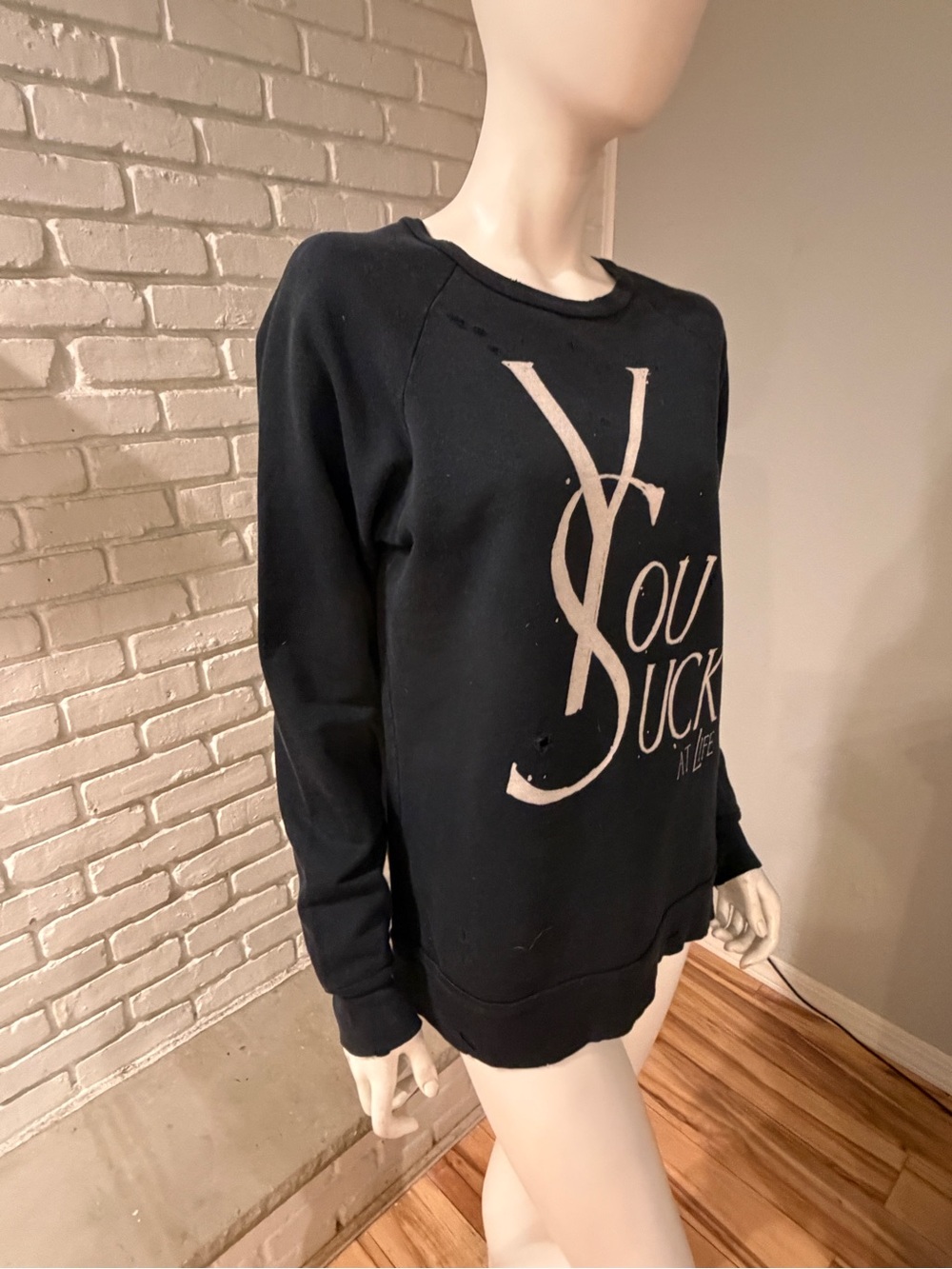 UNIF “You Suck at Life” Distressed Graphic Sweatshirt Black Size S NWOT - Picture 4 of 16